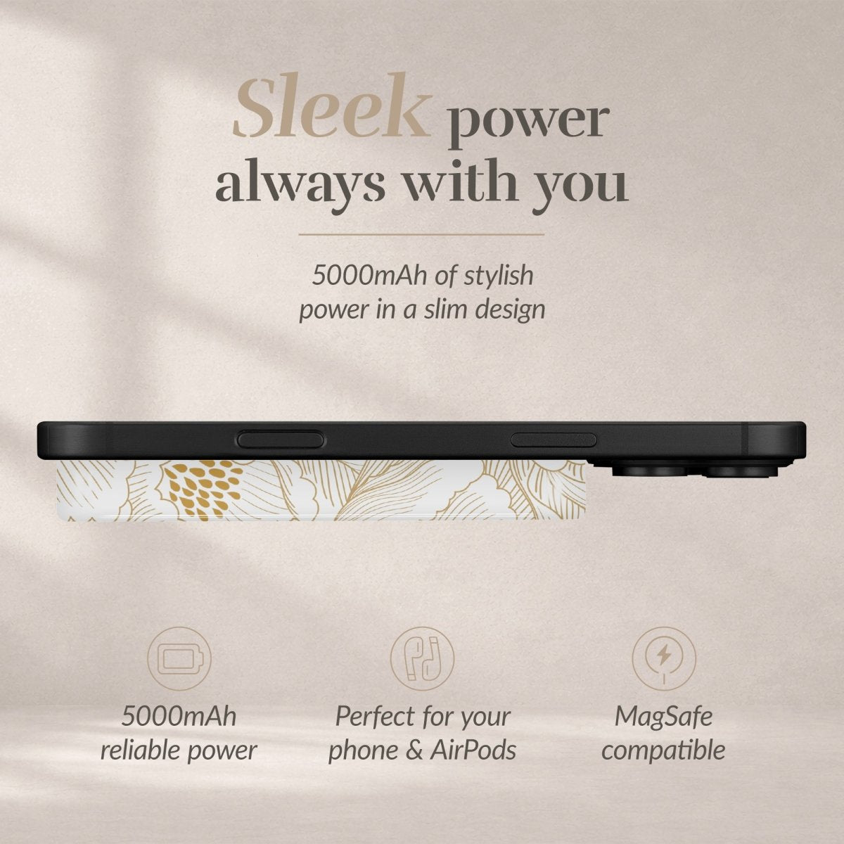 Mio By Mobilize Mio Powerbank 5000Mah With Double Sided Magsafe Compatibility White Roses - Glossy - 123TelecomShop