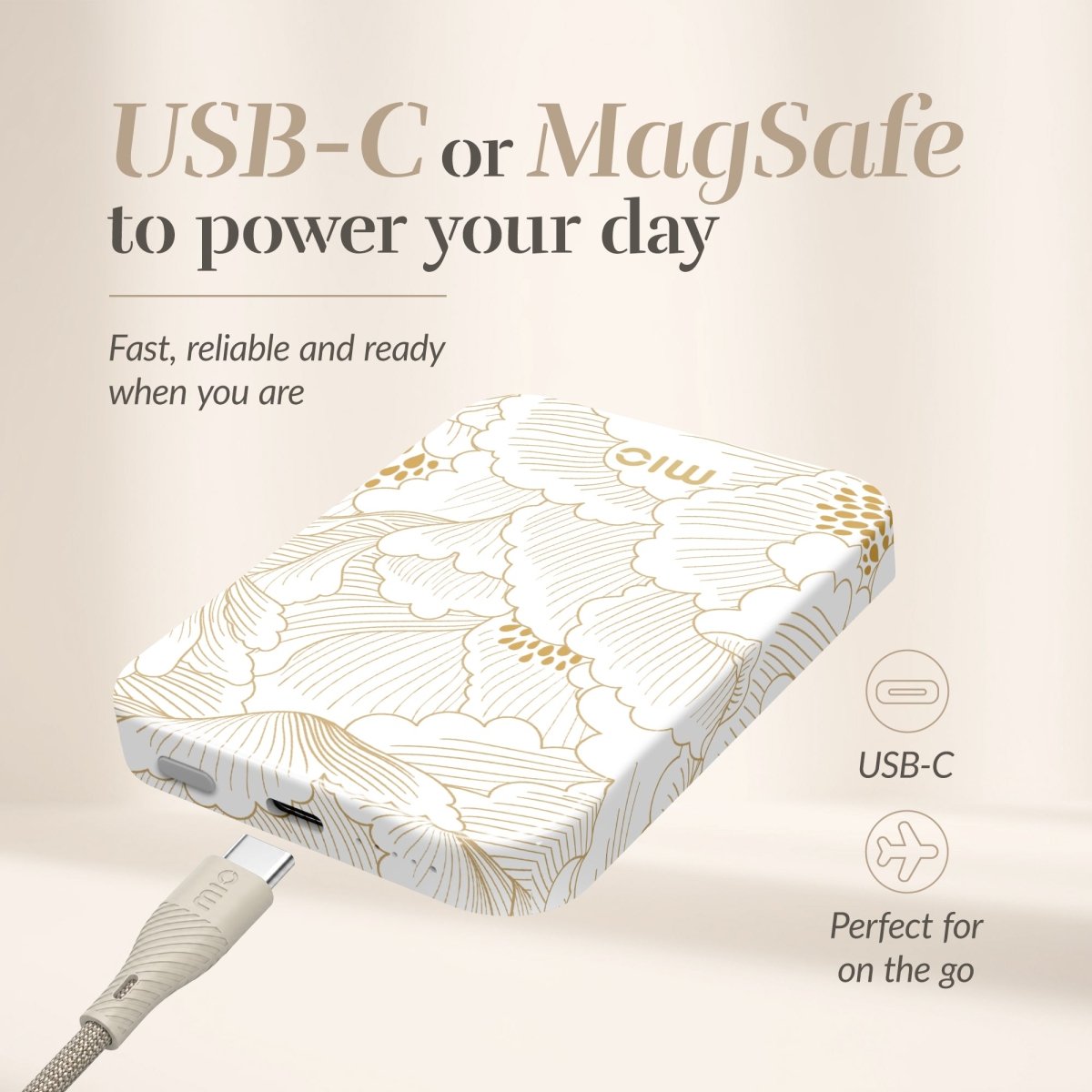 Mio By Mobilize Mio Powerbank 5000Mah With Double Sided Magsafe Compatibility White Roses - Glossy - 123TelecomShop