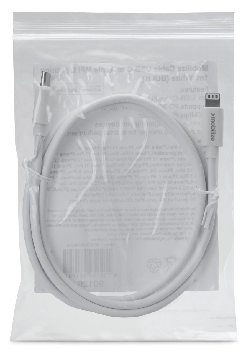 Mob Oem Cable Usb-C To Apple Lightning (Non Mfi) 1M. White (Bulk) - 123TelecomShop