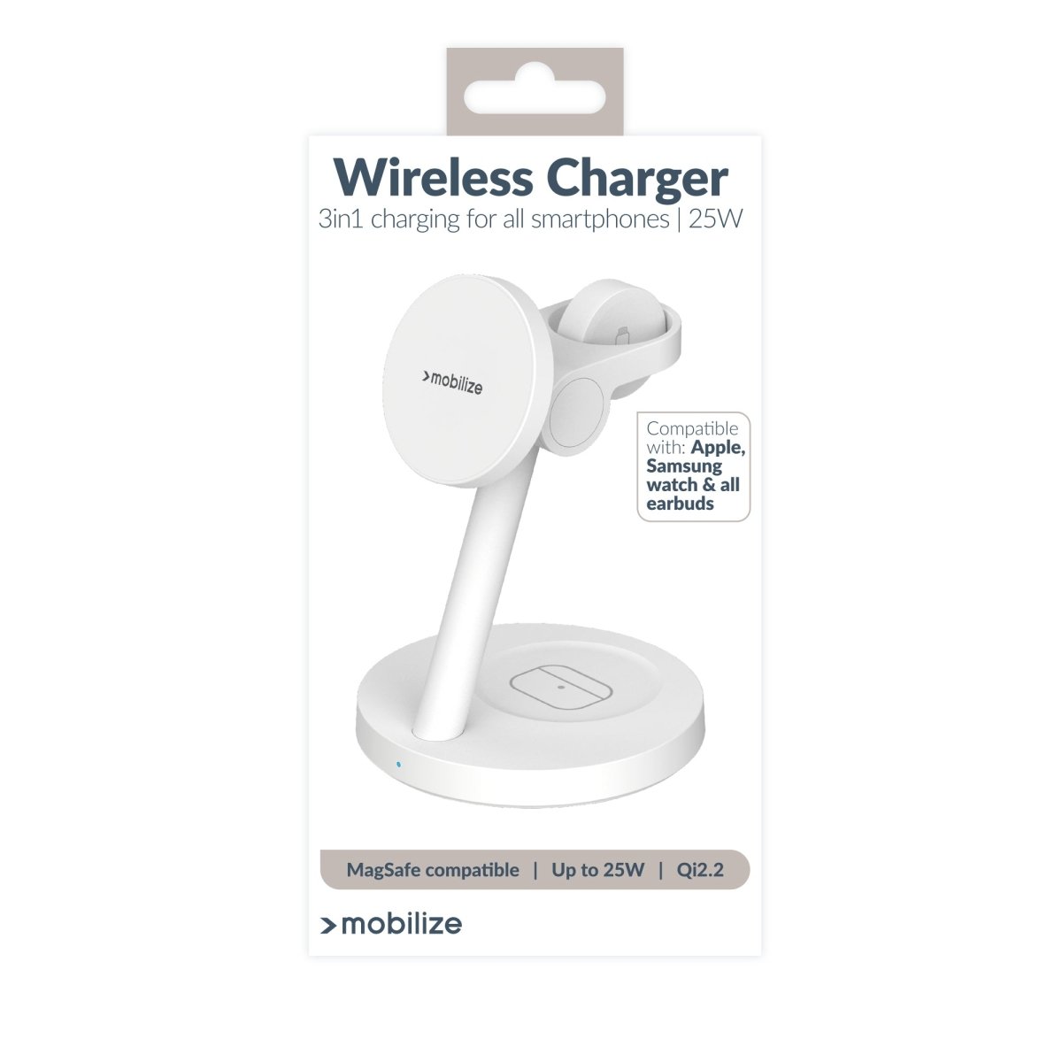 Mobilize 3In1 Charger Station Magsafe Compatible 25W Qi2.2 White - 123TelecomShop