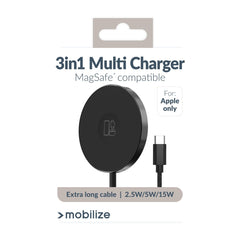 Mobilize 3In1 Magnetic Wireless Charger Magsafe Compatible 15W Black - 123TelecomShop