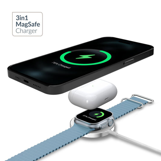 Mobilize 3In1 Magnetic Wireless Charger Magsafe Compatible 15W White - 123TelecomShop