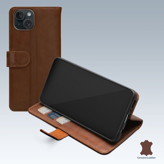 Mobilize Echt Lederen Bookcase voor de iPhone 15 - Bruin - 123TelecomShop