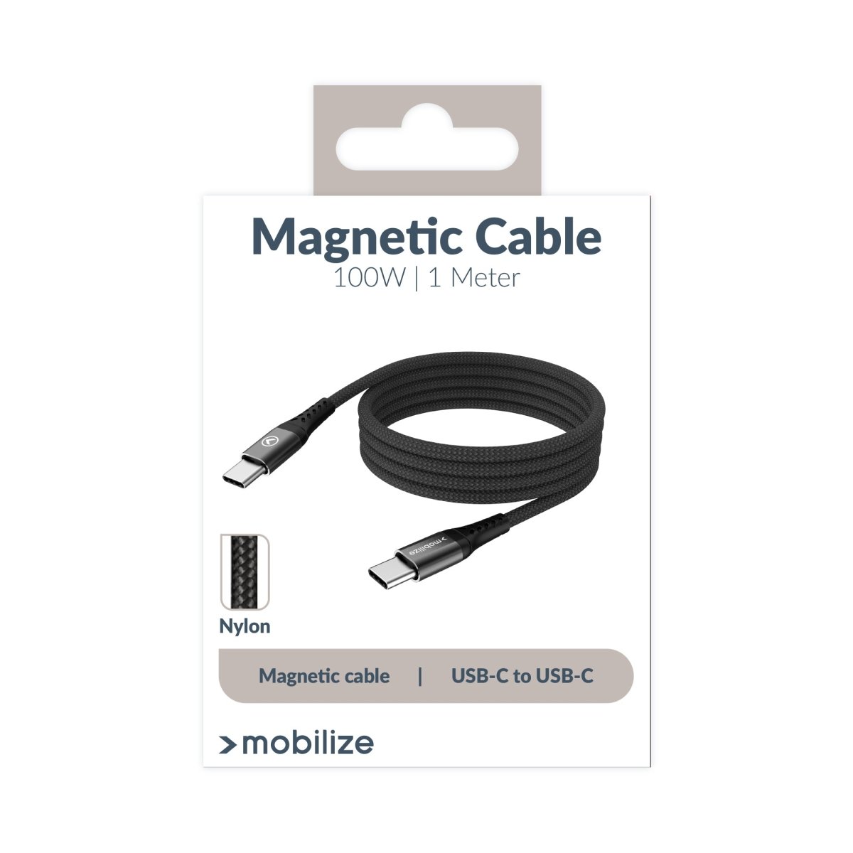 Mobilize Magnetic Nylon Cable - Usb-C To Usb-C - 1M. - 100W Black - 123TelecomShop