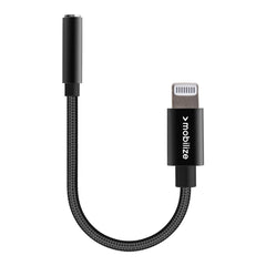 Mobilize Strong Nylon Audio Adapter Mfi Lightning To 3.5Mm 15Cm Black - 123TelecomShop