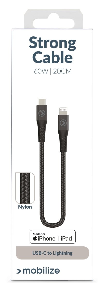 Mobilize Strong Nylon Cable Usb-C To Mfi Lightning 20Cm. 60W Black - 123TelecomShop