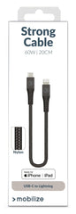 Mobilize Strong Nylon Cable Usb-C To Mfi Lightning 20Cm. 60W Black - 123TelecomShop