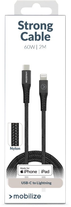 Mobilize Strong Nylon Cable Usb-C To Mfi Lightning 2M. 60W Black - 123TelecomShop