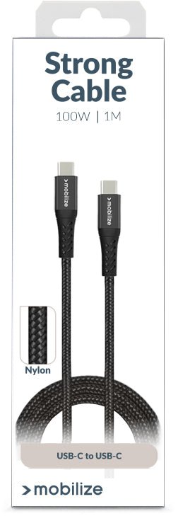 Mobilize Strong Nylon Cable Usb-C To Usb-C 1M. 100W Black - 123TelecomShop