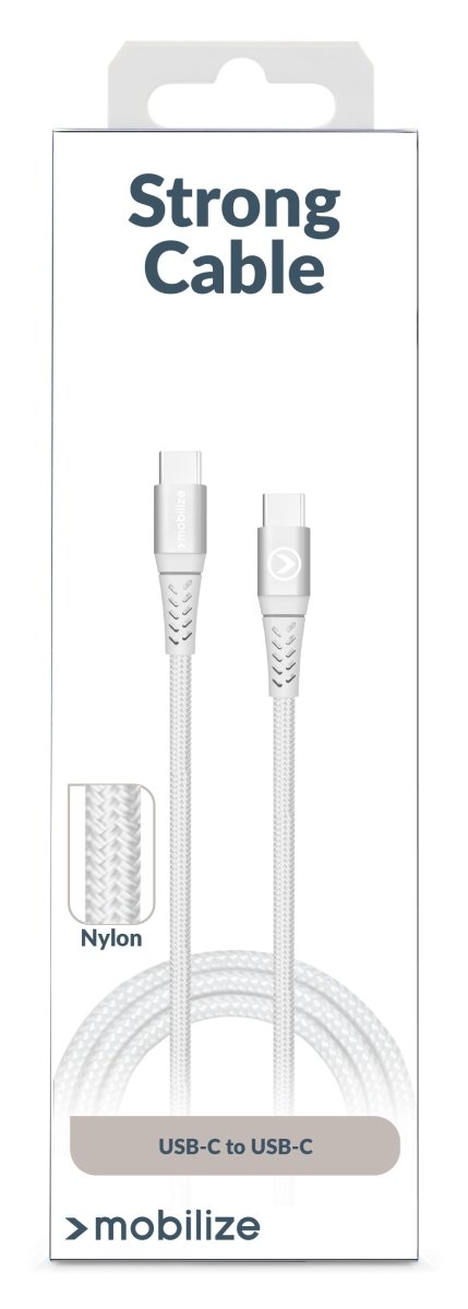 Mobilize Strong Nylon Cable Usb-C To Usb-C 1M. 100W White - 123TelecomShop