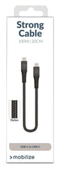 Mobilize Strong Nylon Cable Usb-C To Usb-C 20Cm. 100W Black - 123TelecomShop