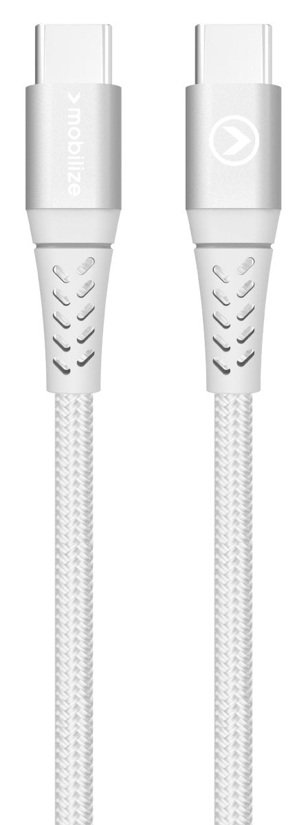 Mobilize Strong Nylon Cable Usb-C To Usb-C 20Cm. 100W White - 123TelecomShop