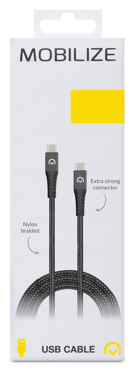 Mobilize Strong Nylon Cable Usb-C To Usb-C 2M. 100W Black - 123TelecomShop
