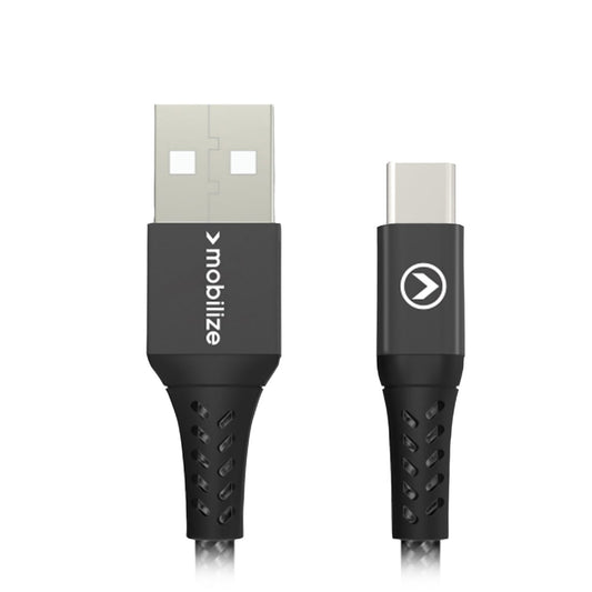Mobilize Strong Nylon Cable Usb To Usb-C 20Cm. 15W Black - 123TelecomShop