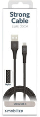 Mobilize Strong Nylon Cable Usb To Usb-C 20Cm. 15W Black - 123TelecomShop