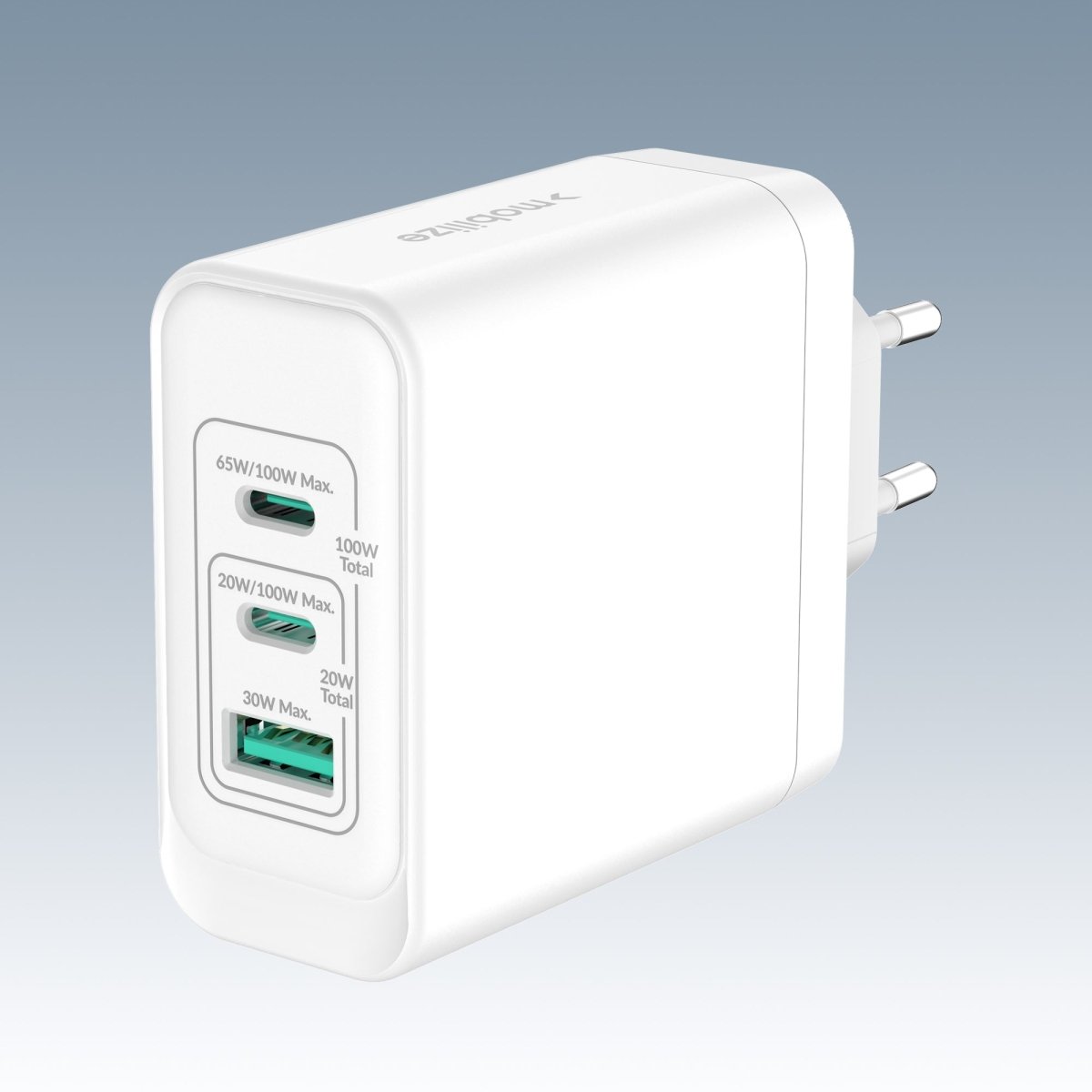 Mobilize Wall Charger 2X Usb-C + 1X Usb Gan 100W With Pd/Pps White - 123TelecomShop