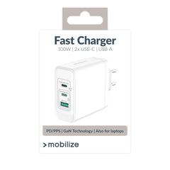 Mobilize Wall Charger 2X Usb-C + 1X Usb Gan 100W With Pd/Pps White - 123TelecomShop