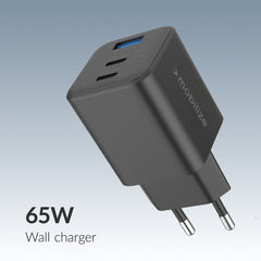 Mobilize Wall Charger 2X Usb-C + 1X Usb Gan 65W With Pd/Pps Black - 123TelecomShop