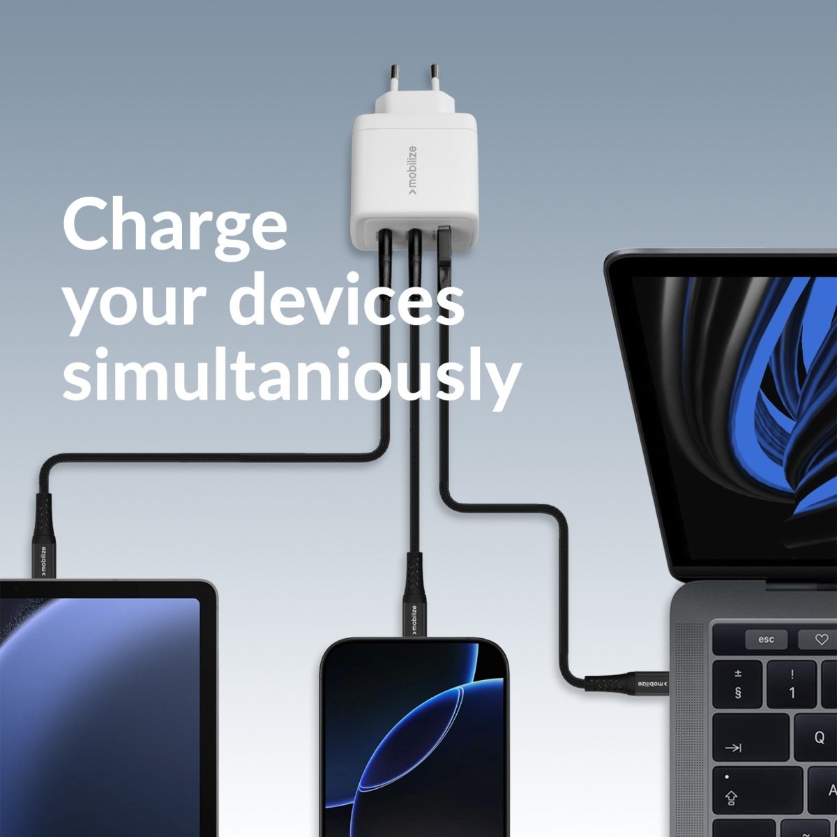 Mobilize Wall Charger 2X Usb-C + 1X Usb Gan 65W With Pd/Pps White - 123TelecomShop