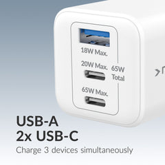 Mobilize Wall Charger 2X Usb-C + 1X Usb Gan 65W With Pd/Pps White - 123TelecomShop