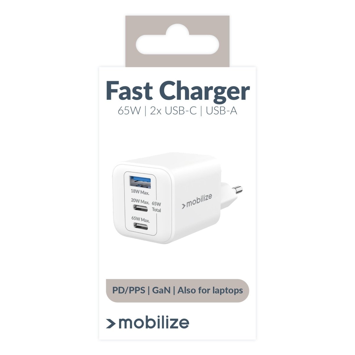 Mobilize Wall Charger 2X Usb-C + 1X Usb Gan 65W With Pd/Pps White - 123TelecomShop