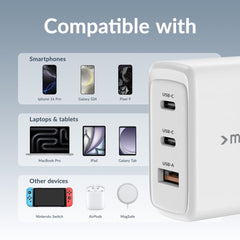 Mobilize Wall Charger 2X Usb-C + 1X Usb Gan 65W With Pd/Pps White - 123TelecomShop