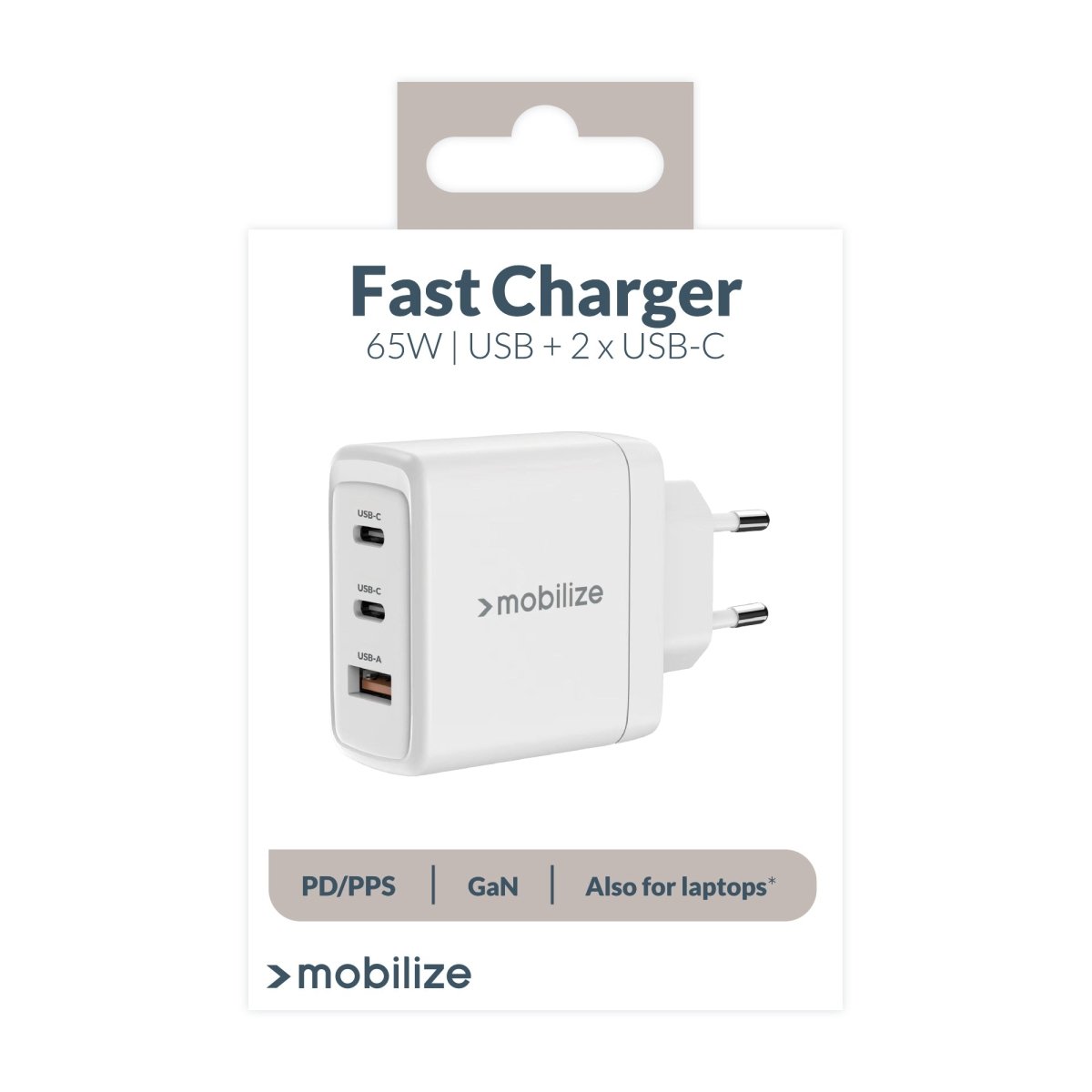 Mobilize Wall Charger 2X Usb-C + 1X Usb Gan 65W With Pd/Pps White - 123TelecomShop