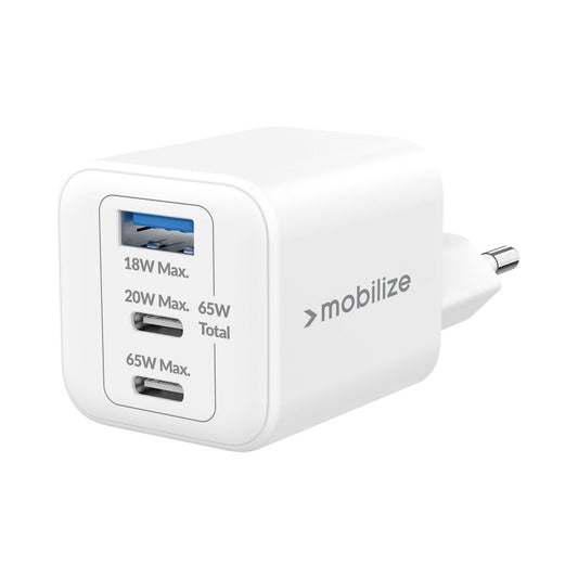 Mobilize Wall Charger 2X Usb-C + 1X Usb Gan 65W With Pd/Pps White - 123TelecomShop