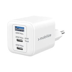 Mobilize Wall Charger 2X Usb-C + 1X Usb Gan 65W With Pd/Pps White - 123TelecomShop