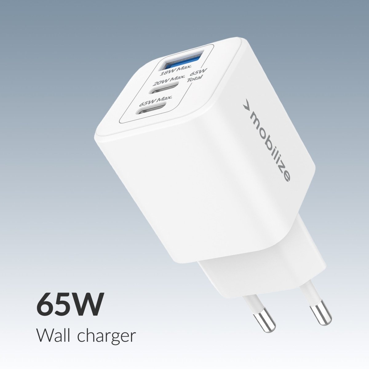 Mobilize Wall Charger 2X Usb-C + 1X Usb Gan 65W With Pd/Pps White - 123TelecomShop