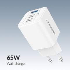 Mobilize Wall Charger 2X Usb-C + 1X Usb Gan 65W With Pd/Pps White - 123TelecomShop