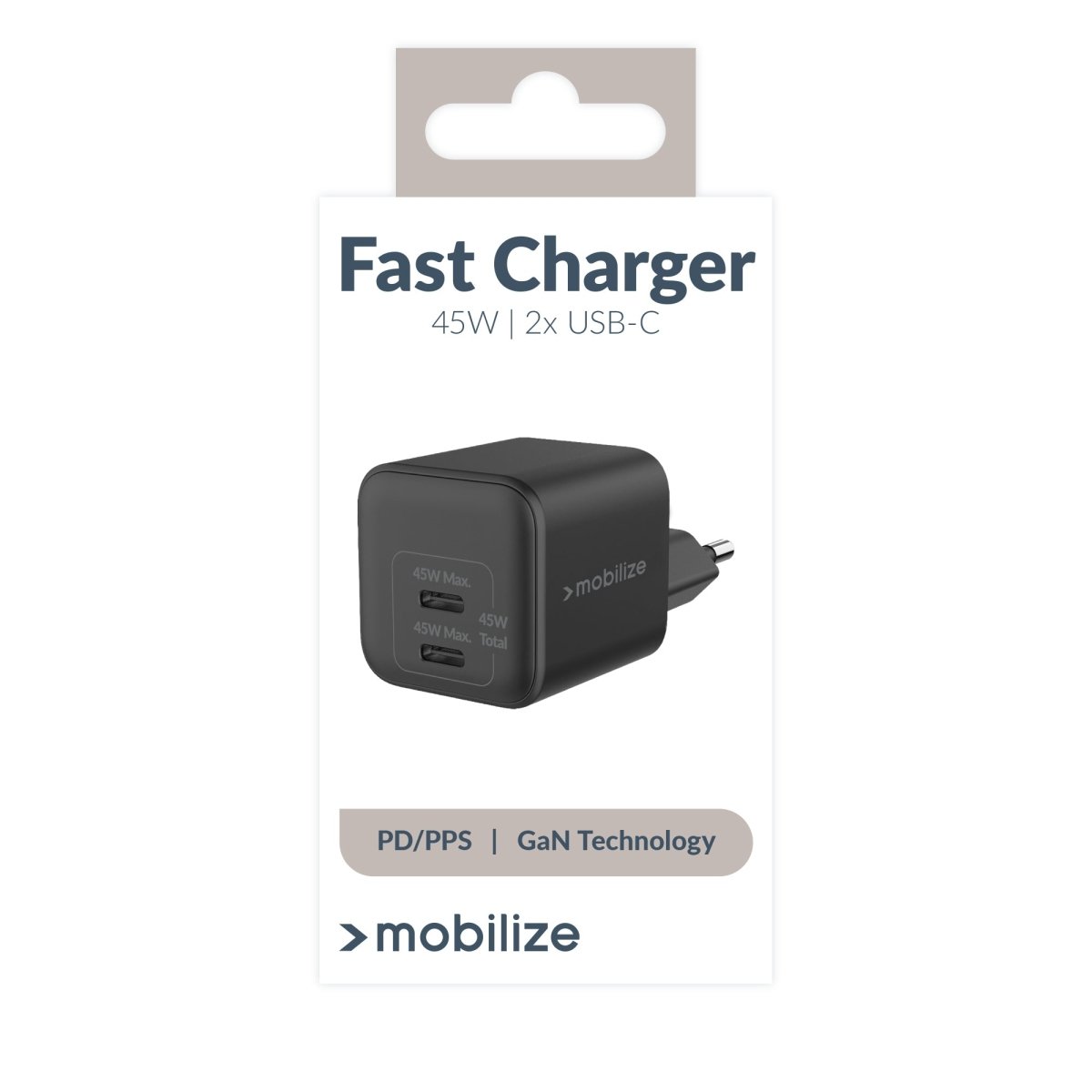 Mobilize Wall Charger 2X Usb-C Gan 45W With Pd/Pps Black - 123TelecomShop