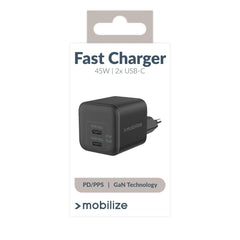Mobilize Wall Charger 2X Usb-C Gan 45W With Pd/Pps Black - 123TelecomShop