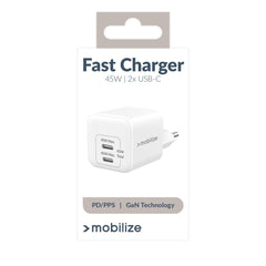 Mobilize Wall Charger 2X Usb-C Gan 45W With Pd/Pps White - 123TelecomShop