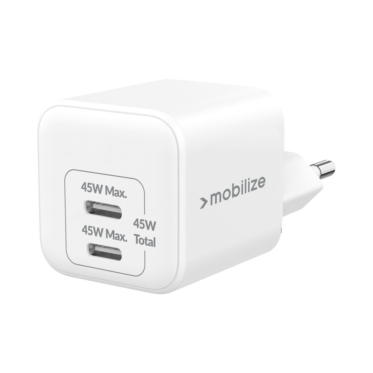 Mobilize Wall Charger 2X Usb-C Gan 45W With Pd/Pps White - 123TelecomShop