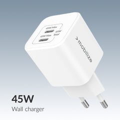 Mobilize Wall Charger 2X Usb-C Gan 45W With Pd/Pps White - 123TelecomShop
