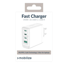 Mobilize Wall Charger 3X Usb-C + 1X Usb Gan 140W With Pd/Pps White - 123TelecomShop