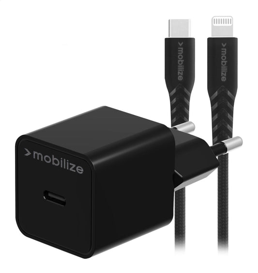 Mobilize Wall Charger Usb-C 20W With Pd + Mfi Lightning Nylon Cable 1.2M Black - 123TelecomShop