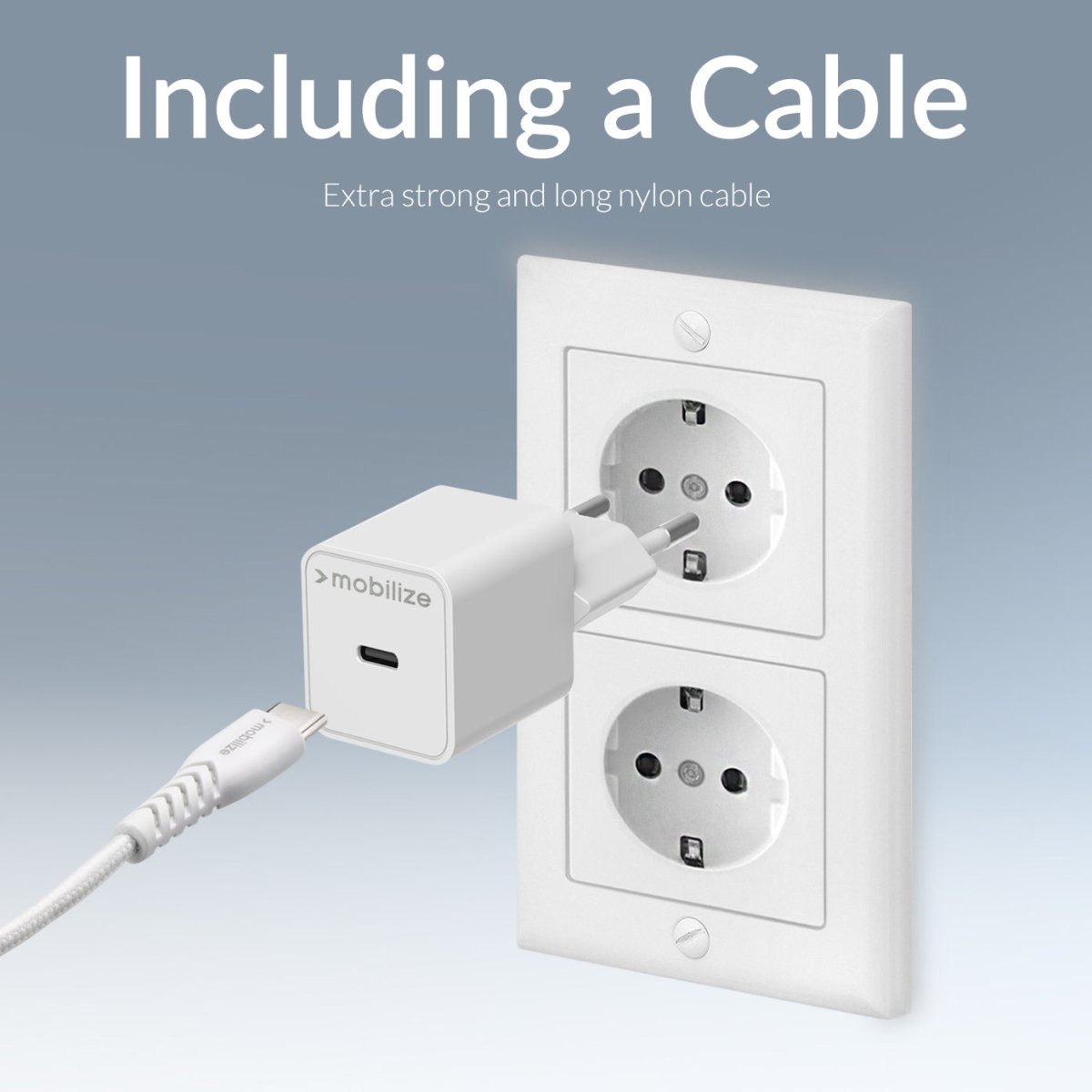 Mobilize Wall Charger Usb-C Gan 30W With Pd/Pps + Usb-C Nylon Cable 1.2M White - 123TelecomShop
