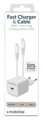 Mobilize Wall Charger Usb-C Gan 30W With Pd/Pps + Usb-C Nylon Cable 1.2M White - 123TelecomShop