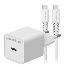 Mobilize Wall Charger Usb-C Gan 30W With Pd/Pps + Usb-C Nylon Cable 1.2M White - 123TelecomShop
