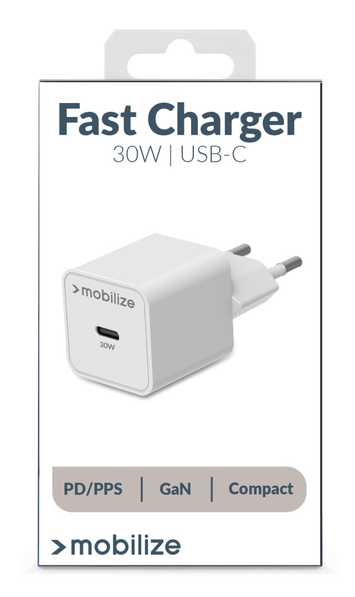 Mobilize Wall Charger Usb-C Gan 30W With Pd/Pps White - 123TelecomShop