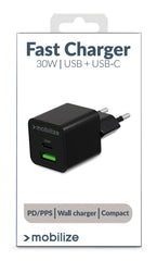 Mobilize Wall Charger Usb-C + Usb Gan 30W With Pd/Pps Black - 123TelecomShop