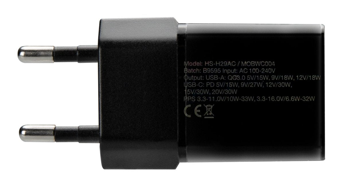 Mobilize Wall Charger Usb-C + Usb Gan 30W With Pd/Pps Black - 123TelecomShop