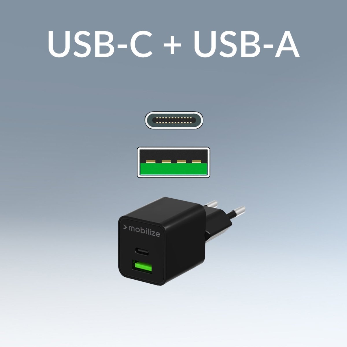 Mobilize Wall Charger Usb-C + Usb Gan 30W With Pd/Pps Black - 123TelecomShop