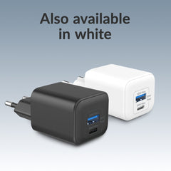 Mobilize Wall Charger Usb-C + Usb Gan 30W With Pd/Pps + Usb-C Nylon Cable 1.2M Black - 123TelecomShop