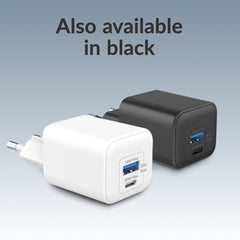Mobilize Wall Charger Usb-C + Usb Gan 30W With Pd/Pps + Usb-C Nylon Cable 1.2M White - 123TelecomShop