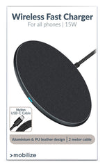 Mobilize Wireless Fast Charger Flat 5W/7.5W/10W/15W Pu Leather Grey - 123TelecomShop