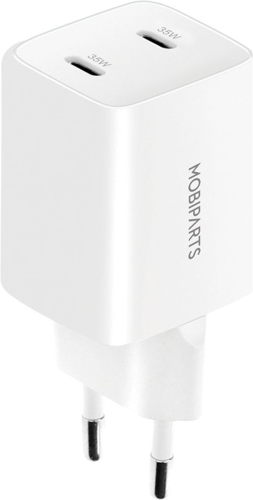 Mobiparts dubbele Thuislader Voedingsadapter GaN - 35W - USB - C - Wit - 123TelecomShop
