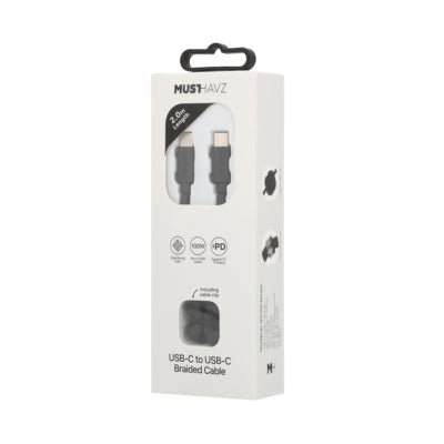 Musthavz Braided USB - C naar USB - C 2 Meter - Zwart - 123TelecomShop